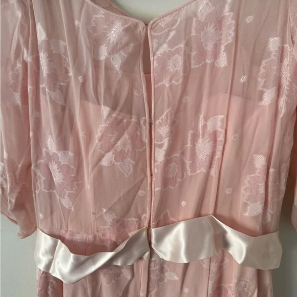 Vintage 80s Pink Silk Chiffon Frances Brewster Dress Sheer Floral Velvet Sz L/XL - Picture 12 of 15